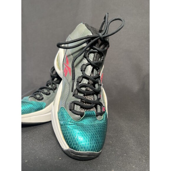 reebok-question-mid-grey-teal-  Reebok Question Mid Leather Iverson Gray/Teal/Pink Basketball M41519 Size 7